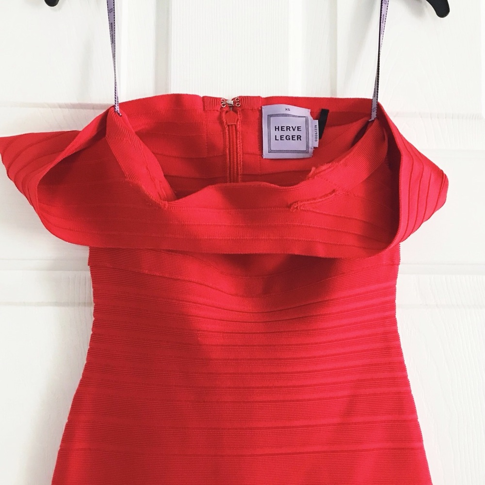 NWOT Hervé Léger Coral Bodycon Dress - Picture 12 of 16